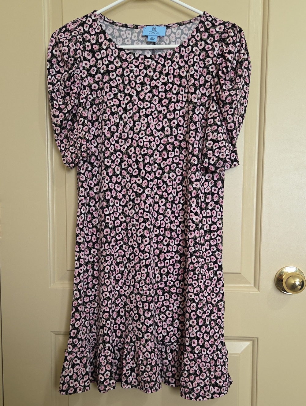CeCe Pink Floral Ruffle-Hem Dress